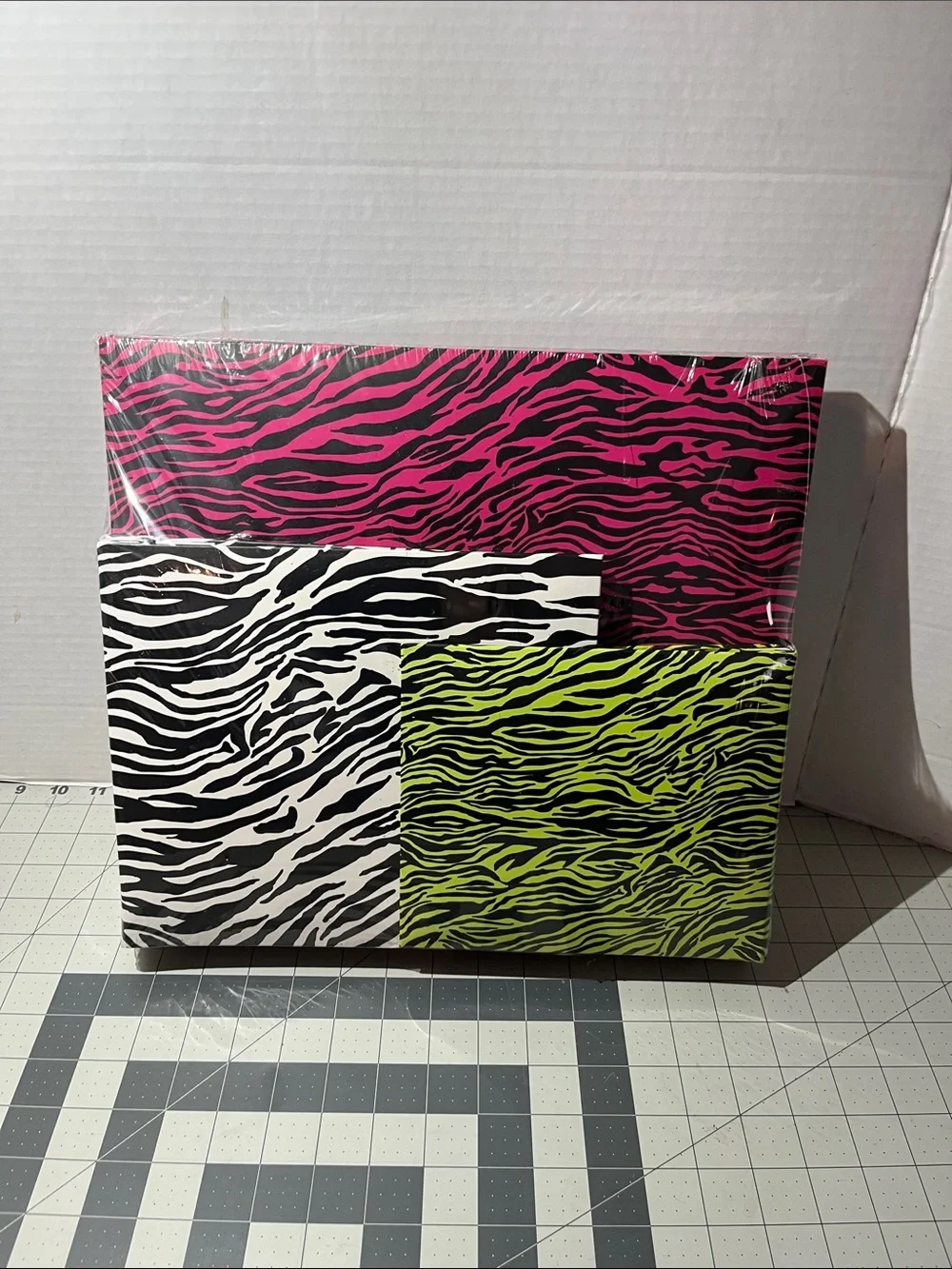 Zebra Print scrapbook Trio - Pink, White, Lime Green